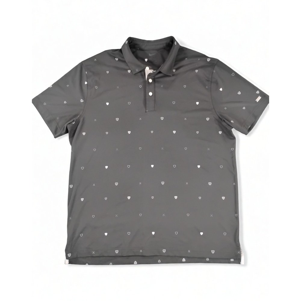 Nike Dri-FIT Polo Shirt L Heritage Print Moisture-Wicking Preppy Minimalist Golf